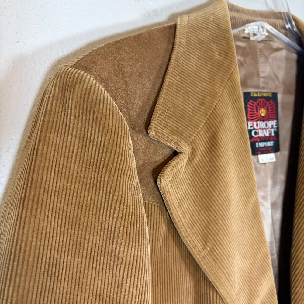 Vintage 70s Europe Craft‎ Corduroy Western Blazer Suede Patch Tan Jacket 44L